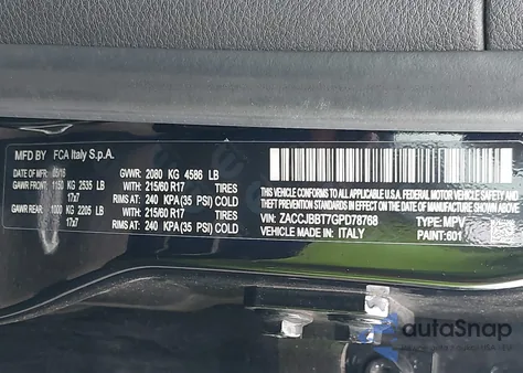 2016 Jeep Renegade Latitude из США, поврежденный, VIN ZACCJBBT7GPD78768